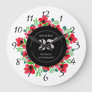 Rote Mohnblumen 25. Hochzeitstag  Große Wanduhr