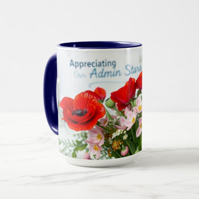 Rote Mohnblumen Admin-Würdigung Florale Kunst Tasse (Vorderseite Links)