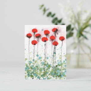 Rote Mohnblumen Aquarell Blumen Postkarte