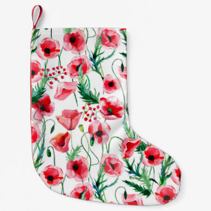Rote Mohnblumen: Aquarell-Blumenillustration Kleiner Weihnachtsstrumpf