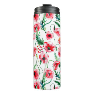 Rote Mohnblumen: Aquarell-Blumenillustration Thermosbecher