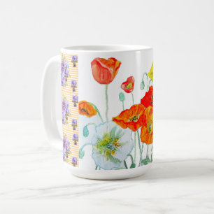 Rote Mohnblumen-Aquarell-Frauenmalerei Kaffeetasse