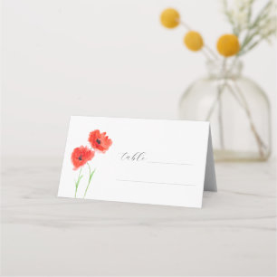 Rote Mohnblumen Aquarell Mohn Floral Hochzeit Platzkarte