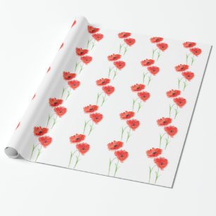 Rote Mohnblumen Aquarell-Mohnblumen Muster Schick Geschenkpapier