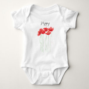Rote Mohnblumen-Aquarell-Sommer Baby Strampler
