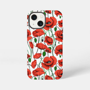 Rote Mohnblumen auf einem Feld auf Weiß iPhone 13 Mini Hülle