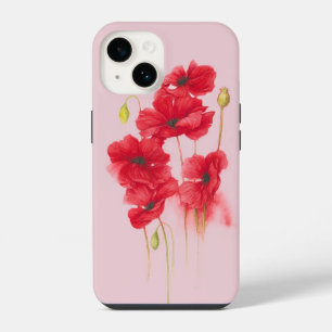 Rote Mohnblumen auf rosa Hauch iPhone 14 Hülle