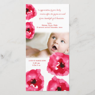 Rote Mohnblumen-Baby-Geburt danken Ihnen Dankeskarte
