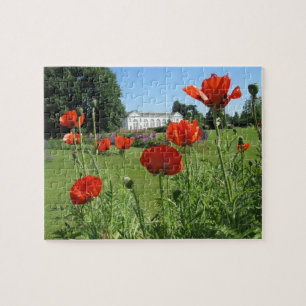 Rote Mohnblumen bei Kew arbeitet Puzzlespiel im Puzzle