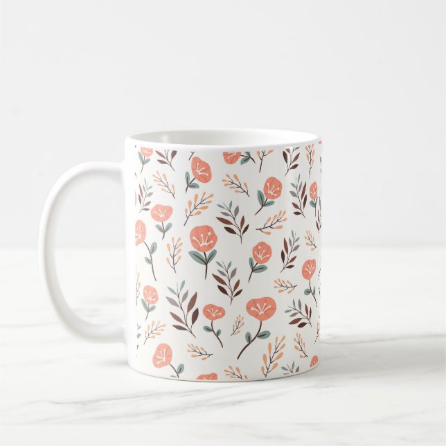 Rote Mohnblumen & Blätter im nordischen Stil Kaffeetasse (Links)