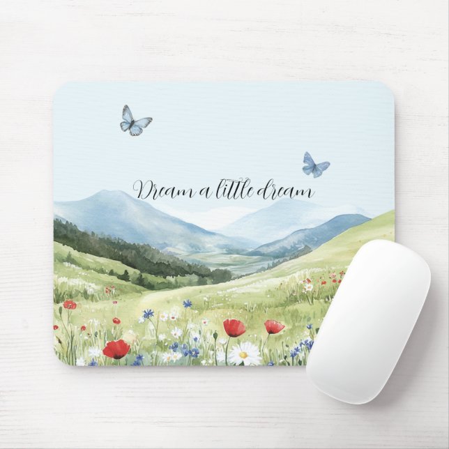 Rote Mohnblumen Blaue Schmetterlinge Mousepad (Mit Mouse)