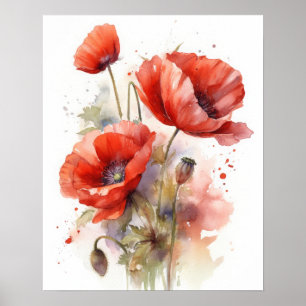 Rote Mohnblumen Blume Art Print Poster