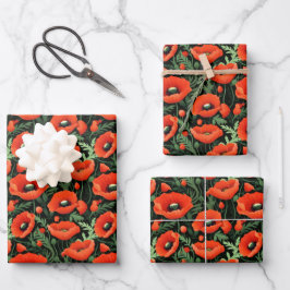 Rote Mohnblumen Blume Blumengrün Geburtstag Bridal Geschenkpapier Set