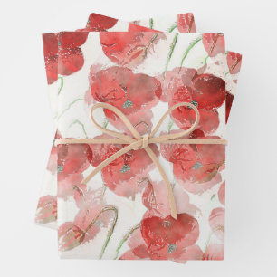 Rote Mohnblumen-Blume Geschenkpapier Set