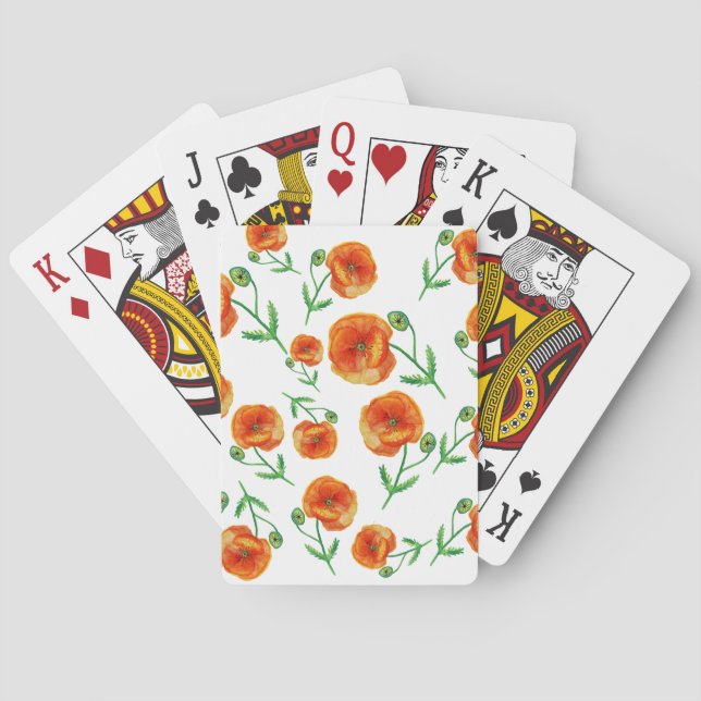 Rote Mohnblumen Blume Wasserfarben Klassische Spie Spielkarten (Rückseite)