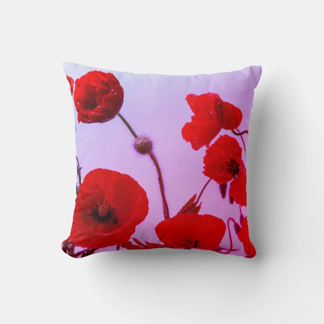 Rote Mohnblumen-Blumen-abstraktes buntes helles Kissen (Vorderseite)