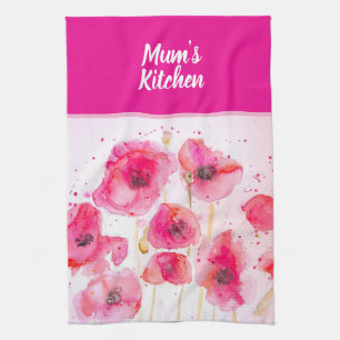 Rote Mohnblumen Blumen Floral Wasserfarbe Geschirrtuch