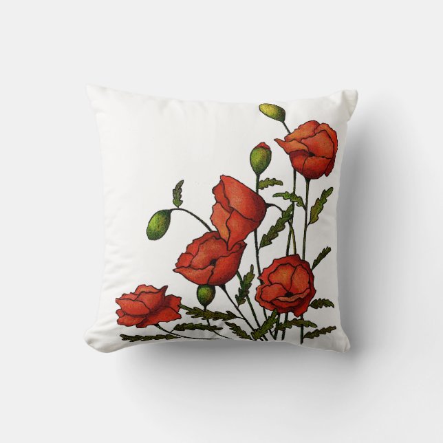 Rote Mohnblumen-Blumen: Originalvorlage Kissen (Vorderseite)