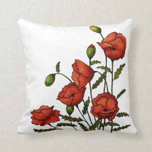 Rote Mohnblumen-Blumen: Originalvorlage Kissen