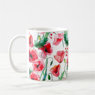 Rote Mohnblumen: Blumenbilder in Aquarellen Kaffeetasse