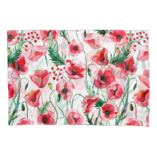 Rote Mohnblumen: Blumenbilder in Aquarellen Kissenbezug
