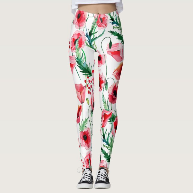 Rote Mohnblumen: Blumenbilder in Aquarellen Leggings (Vorderseite)