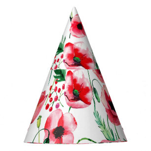 Rote Mohnblumen: Blumenbilder in Aquarellen Partyhütchen