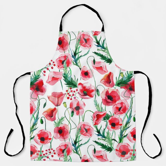 Rote Mohnblumen: Blumenbilder in Aquarellen Schürze (Vorderseite)