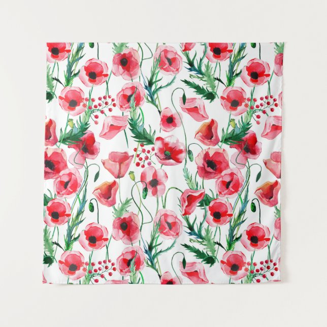 Rote Mohnblumen: Blumenbilder in Aquarellen Wandteppich (Vorderseite)