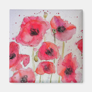 Rote Mohnblumen-Blumenmuster-Papier-Partyplatte Magnet