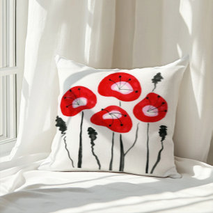 Rote Mohnblumen Boho Moderner Blumenmuster Kissen