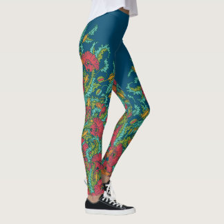 Rote Mohnblumen dunkelblau, Vintage-Botanik, Flora Leggings