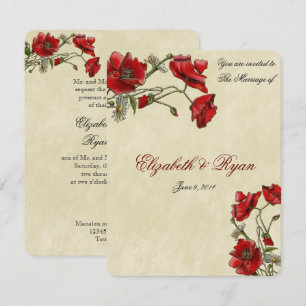 Rote Mohnblumen, elegante Hochzeitseinladung Einladung