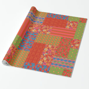 Rote Mohnblumen-Falsch-Patchwork-Geschenkpapier Geschenkpapier