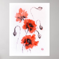 Rote Mohnblumen, Farbe und Aquarell