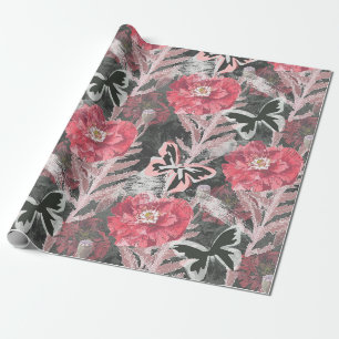 Rote Mohnblumen.Farbenfroher Blumenprint. Geschenkpapier
