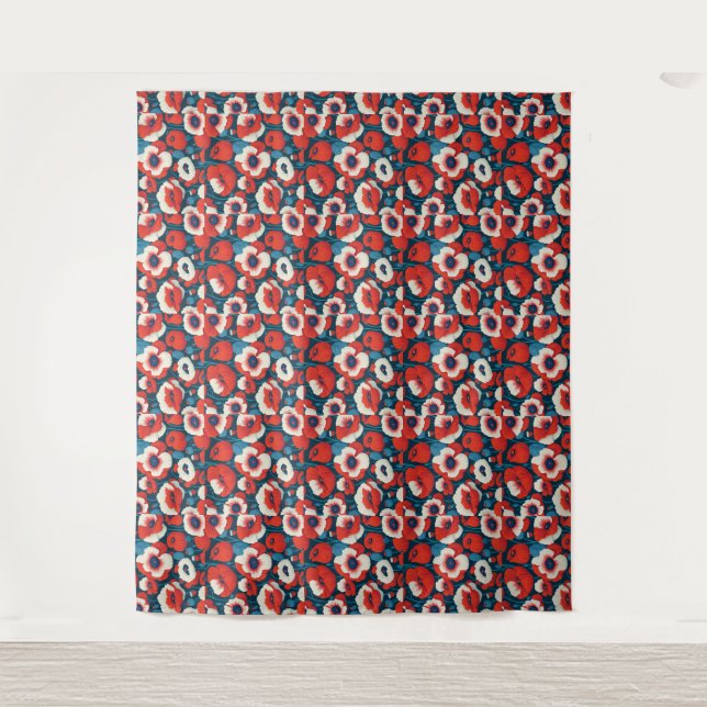 Rote Mohnblumen floral  Wandteppich (Vorderseite)