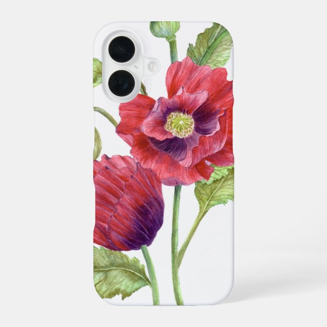 Rote Mohnblumen Florale Kunst iPhone 16 Hülle (Rückseite)