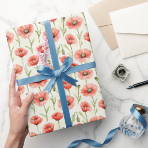 Rote Mohnblumen Geburtstag Geschenkpapier