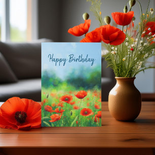 Rote Mohnblumen gefaltet Alles Gute zum Geburtstag Karte