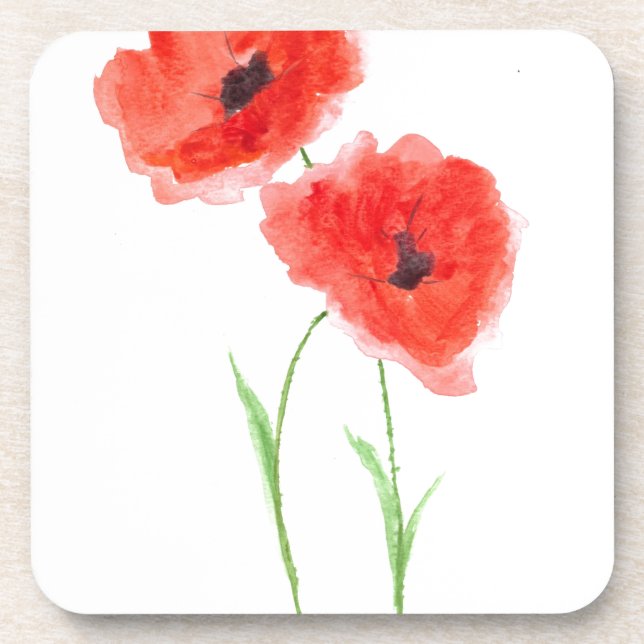 Rote Mohnblumen Getränkeuntersetzer (Vorderseite)