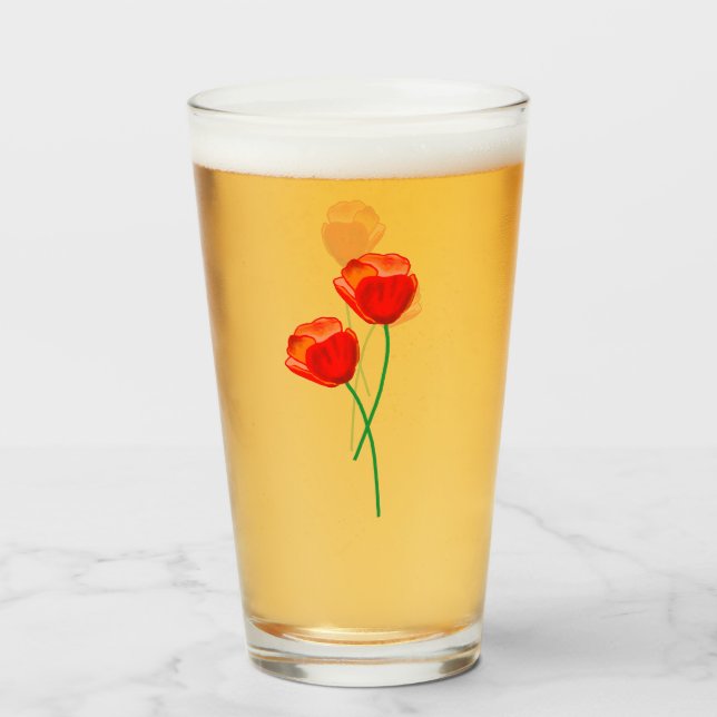 Rote Mohnblumen Glas (Vorne (Gefüllt))