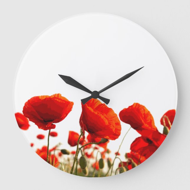 Rote Mohnblumen Große Wanduhr (Vorderseite)