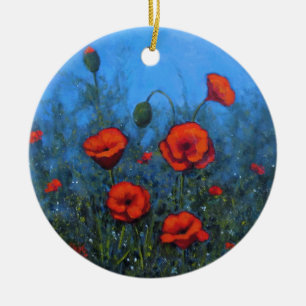 Rote Mohnblumen, handgemalte, Blumenkunst Keramikornament