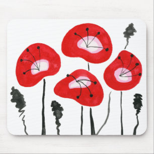 Rote Mohnblumen, Helles Mittleres Modernes, Einzig Mousepad