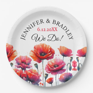 Rote Mohnblumen Hochzeit Pappteller