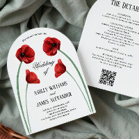 Rote Mohnblumen Hochzeitskarten in einem