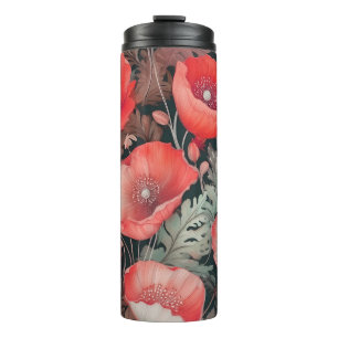 Rote Mohnblumen im Vintage-Stil Thermosbecher