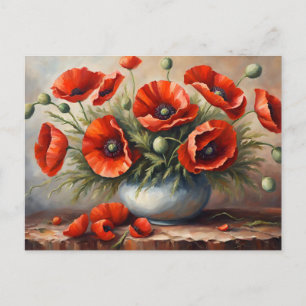Rote Mohnblumen in blauer Vase  Postkarte