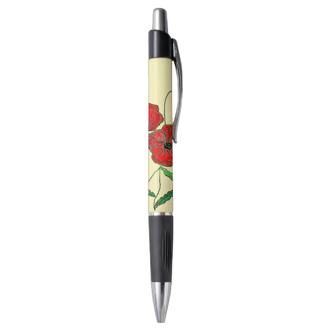 Rote Mohnblumen-Kunst Kugelschreiber (Unterseite (Vertikal))
